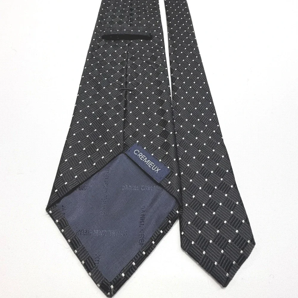 Daniel Cremieux Black Silk‎ Necktie White Micro Dot Textured Classic Width